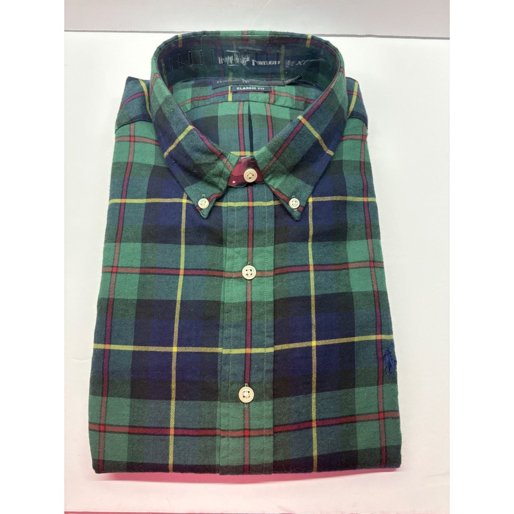 Ralph Lauren Men's XL Green Navy Plaid Shirt NWT Preppy Dark Academia
